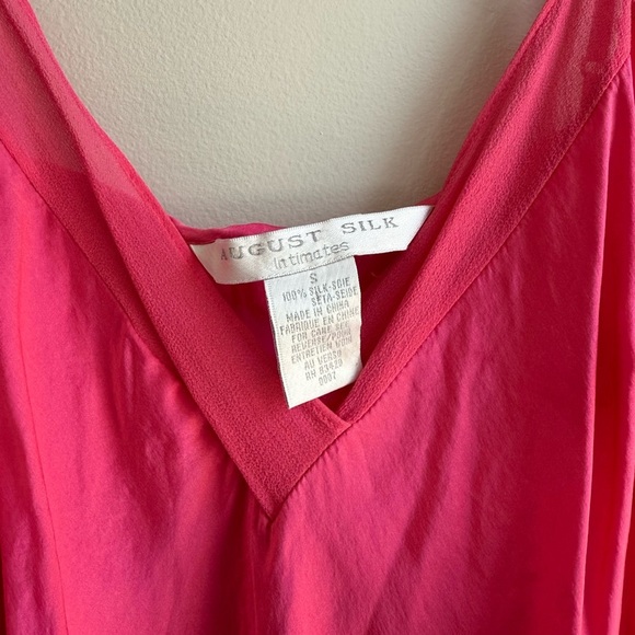 August Silk Hot Pink Slip Dress Size S Y2K Barbiecore Satin Maxi Minimalist - Picture 3 of 5